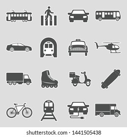 City Transport Icons. Sticker Design. Vector Illustration.