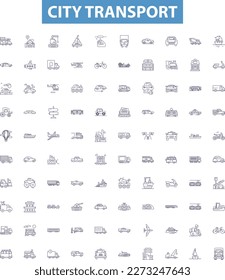 City transport line icons, signs set. Urban, Transportation, Bus, Subway, Metro, Automobile, Bicycle, Taxi, Monorail outline vector illustrations.