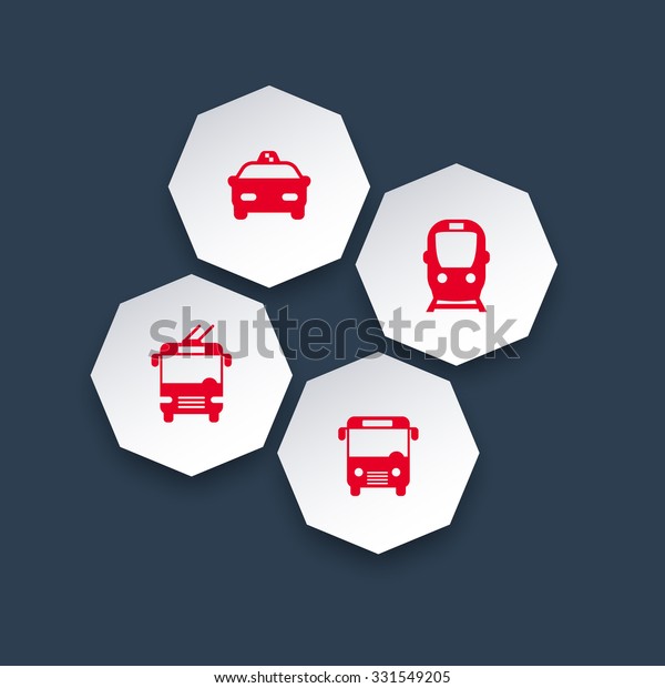 City\
transport, octagon red icons, vector\
illustration