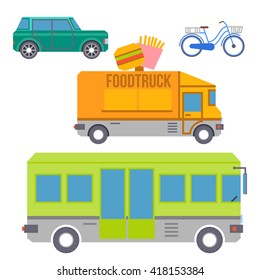 City transport set of colorful flat icons. Vector illustration