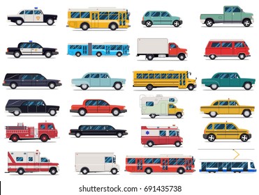 City transport set. Flat design vector illustration isolated on white background