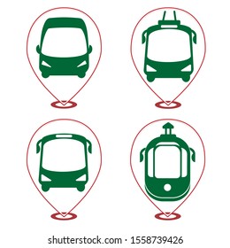 City transport. Set of transport icons: bus, trolley, tram, car. Transport services. Vector set on a white background.