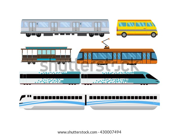 City transport set and public city transport: taxi,\
bus, subway, train