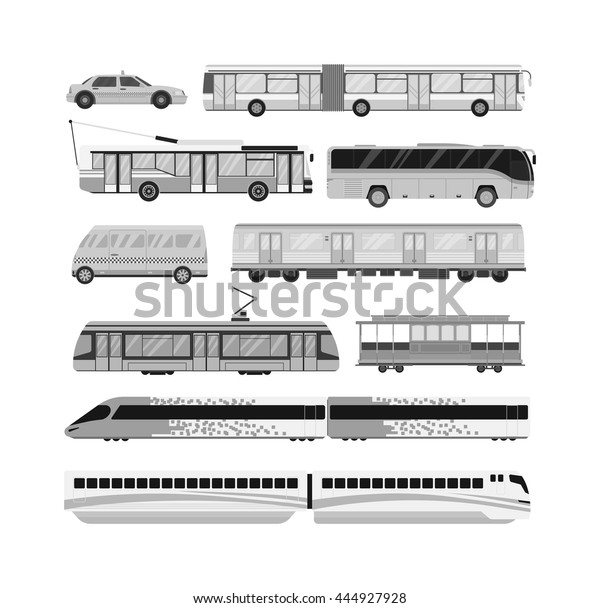 City transport set and public city transport: taxi,
bus, subway, train