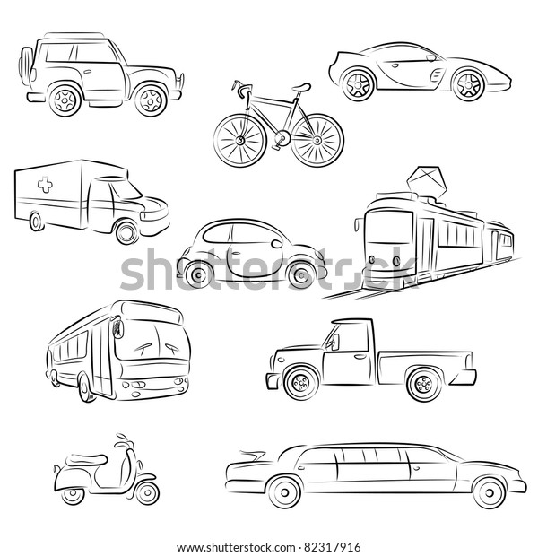 City Transport Sketch Set Stock Vector (Royalty Free) 82317916