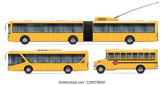 City transport vector mockup for vehicle branding, advertising, corporate identity. Isolated buses on white background. All elements in the groups on separate layers for easy editing and recolor.