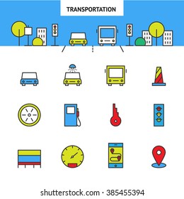 City transport vector set, automotive icons, car icons, flat city location icon