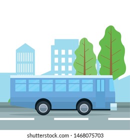 City transportation and mobility, public bus passing by cityscape vector illustration graphic design.