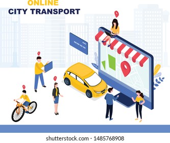 city transportation online service landing page template, travel booking app concept with 3d isometric vector