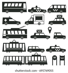 City transportation sign or symbols. Delivery vehicles. Flat style icons, vector illustration