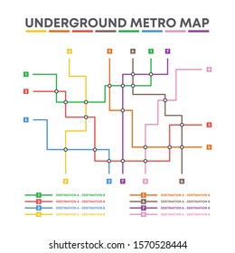City transportation vector scheme. Metro underground map. Crossrail map design template. Subway tube map. 