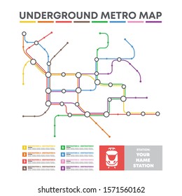 City Transportation Vector Scheme. Metro Underground Map. Crossrail Map Design Template. Subway Tube Map. 