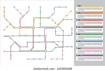 City Transportation Vector Scheme. Metro Underground Map. Crossrail Map Design Template. Subway Tube Map. 