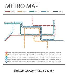 Esquema de vectores de transporte urbano. Mapa subterráneo del metro. Plantilla de diseño de mapa de pasarelas. Mapa del metro. 