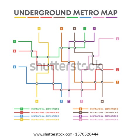 City transportation vector scheme. Metro underground map. Crossrail map design template. Subway tube map. 