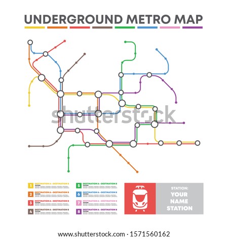 City transportation vector scheme. Metro underground map. Crossrail map design template. Subway tube map. 