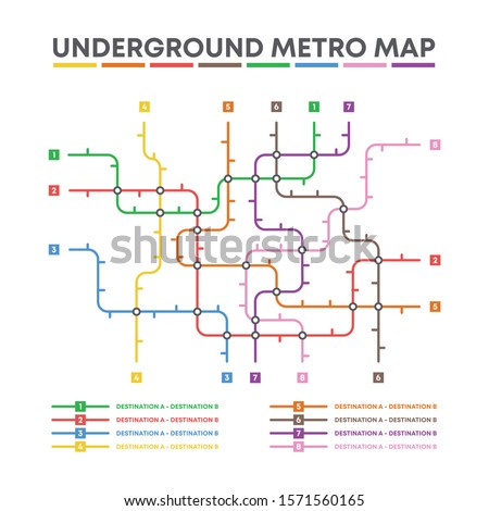 City transportation vector scheme. Metro underground map. Crossrail map design template. Subway tube map. 