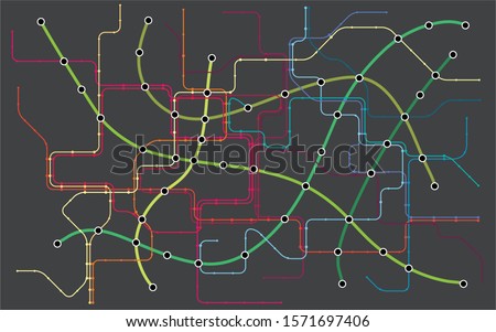 City transportation vector scheme. Metro underground map. Crossrail map design template. Subway tube map. 