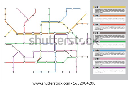 City transportation vector scheme. Metro underground map. Crossrail map design template. Subway tube map. 