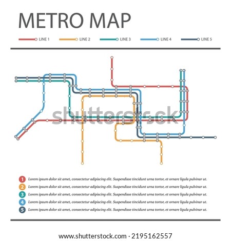 City transportation vector scheme. Metro underground map. Crossrail map design template. Subway tube map. 