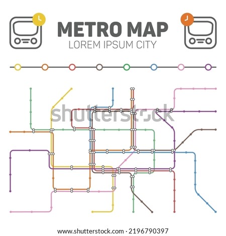 City transportation vector scheme. Metro underground map. Crossrail map design template. Subway tube map. 