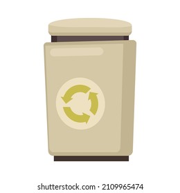 City trash container with recycle symbol flat vector illustration