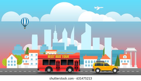 City travelling concept. Vector illustration