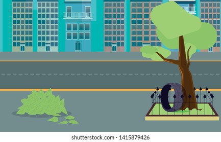 City with trees backgound vector illustration