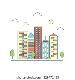 city with trees, linear layout concept
