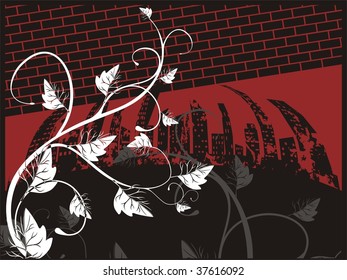 City twined with an ivy plants
