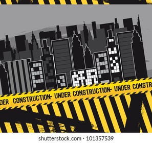 city with under construction tape. vector illustration