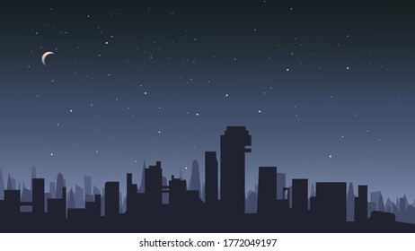 City under the starry sky. Beautiful urban scenery.