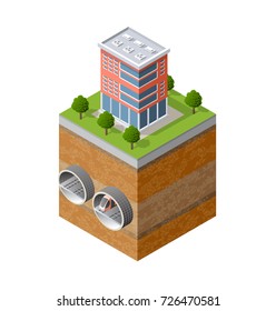 City underground urban transport of elements architecture, home, construction, block and park
