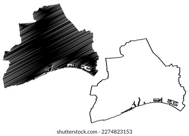 City with unitary authority Kingston upon Hull (United Kingdom of Great Britain and Northern Ireland, ceremonial county East Riding of Yorkshire, England) map vector illustration, scribble sketch map