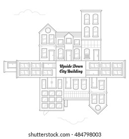 City Upside Down Drawing concept with outline linear style