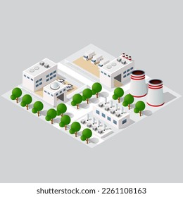 City urban area map Isometric factory industrial zone 3D illustration