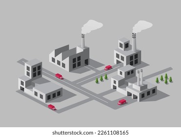 City urban area map Isometric factory industrial zone 3D illustration