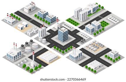 City urban area map Isometric factory industrial zone 3D illustration architecture town