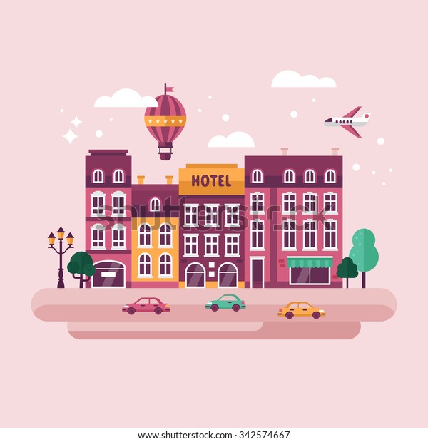 City urban landscape with flat stylish icons.\
Travel and tourism\
concept