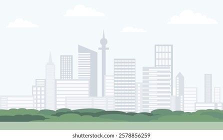 City urban landscape, urban view. City view with green landscape. Vector, cartoon illustration. Vector.