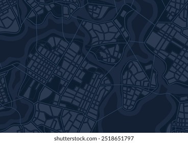 Cidade estradas urbanas e ruas mapa abstrato centro do distrito mapa com rio. Conceito de planejamento e mapeamento de uma viagem. Ilustração de vetor plano