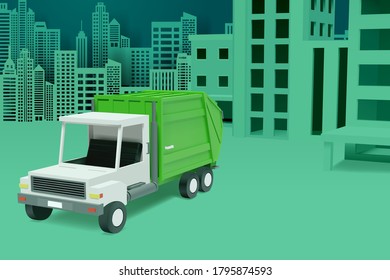 City urban sanitation vehicle service concept with garbage truck. eps 10 vector. Cleaning concept.