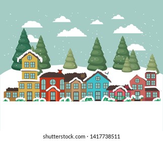 city urban in snowscape scene