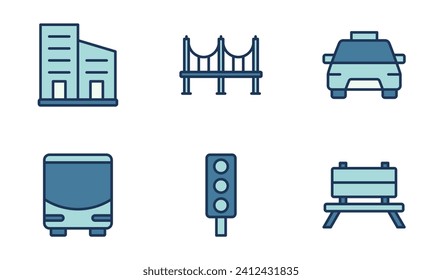 Stadt, Stadt, Stadt-Symbol-Design-Vorlage in vollem Umriss-Stil