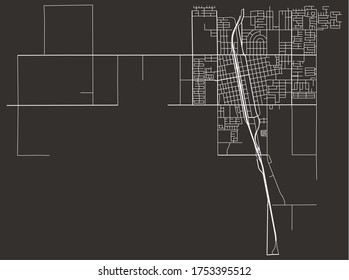 City urban vector map of Delano, California, United States, downtown plan with suburbs, transport network