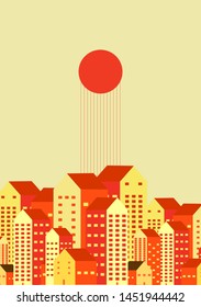 city or urbanscape flat design vector illustration. scene about cityscape building with sun at afternoon.  wallpaper, environmental, global warming, pollution issue, thermal, climate change, poster
