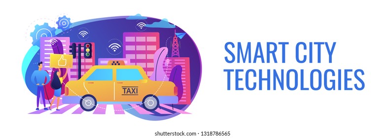 City using intelligent transportation system technologies. Intelligent transportation system, traffic management, smart city technologies concept. Header or footer banner template with copy space.