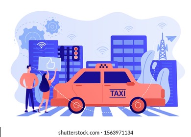 City Using Intelligent Transportation System Technologies. Intelligent Transportation System, Traffic Management, Smart City Technologies Concept. Pinkish Coral Bluevector Isolated Illustration