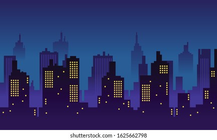 City vector background in the night with many light of window