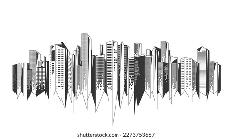 Fondo vectorial de la ciudad. Paisaje urbano con rascacielos en abstracto estilo plano simple. Aislado sobre fondo blanco.